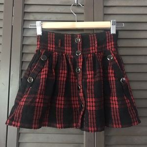 Bottom Front Plaid Flannel Skirt with Pockets